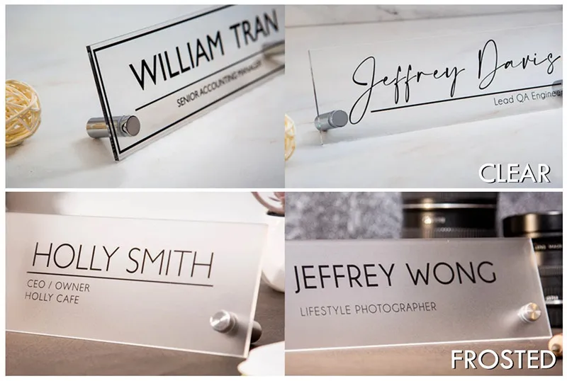 Standing Acrylic Name Plate Clear Forsted Script Executive Desk CEO Sign Business Decor for Office Graduation Promotion Gift