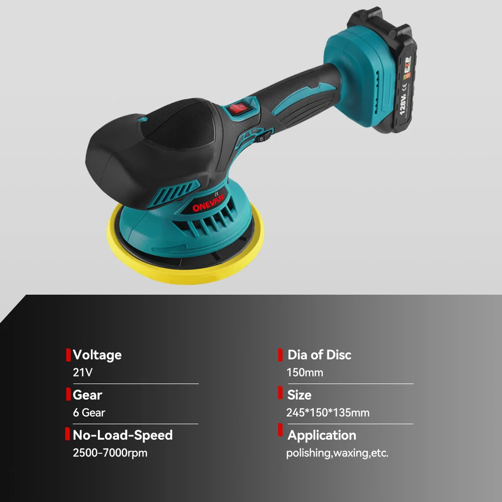 ملمع سيارات كهربائي 21 فولت من ONEVAN أداة طلاء سيارات لا سلكية 7000 دورة في الدقيقة قابلة للضبط ملمع سيارات لا سلكي لبطارية ماكيتا 18 فولت