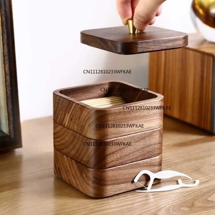 Whole wood floss box Solid wood toothpick storage box New Chinese black walnut home floss storage box with lid