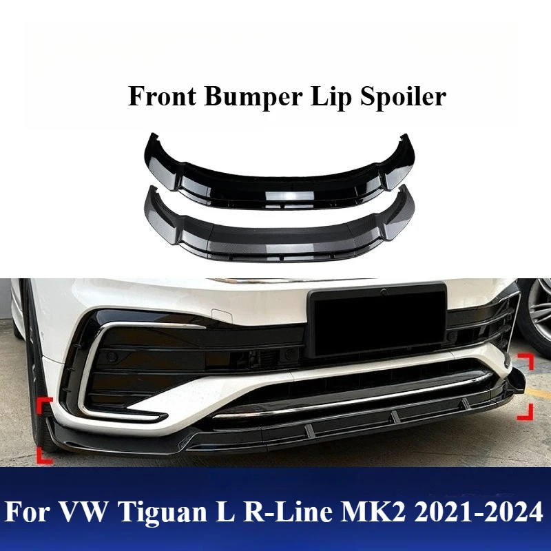 

For VW Tiguan L R-Line MK2 2021-2024 Front Bumper Lip Spoiler - Gloss Black ABS Plastic Splitter Universal Fit Direct Bolt-On
