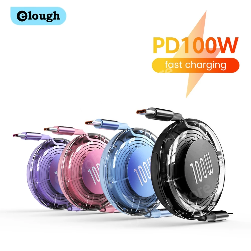 Elough Retractable PD 100W USB C to Type C Fast Charging Cable For iPhone 15 MacBook Huawei Laptop USB Cable Type C Data Cord