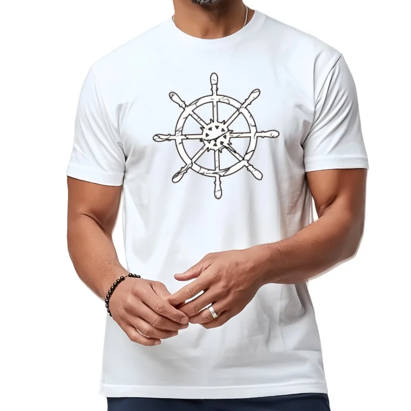 STEUERRAD Herren T-shirt à col rond, T-shirt imprimé, Mode décontractée, Haute qualité, NAVY, WEISS, Bis 3XL