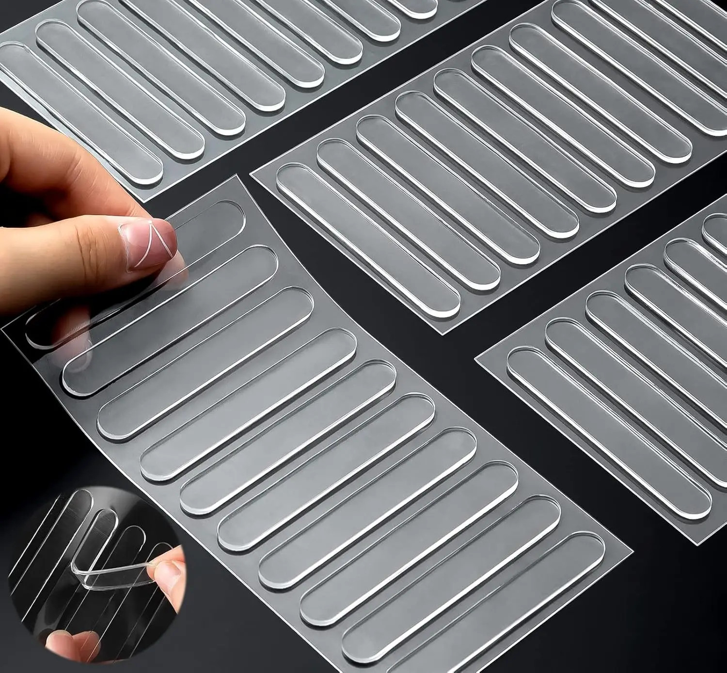 

Self-Adhesive Cabinet Door Bumpers, 40 Pack Clear Silicone Bumpers for Noise Dampening and Anti-Scratch, 2.75x0.4 Inches