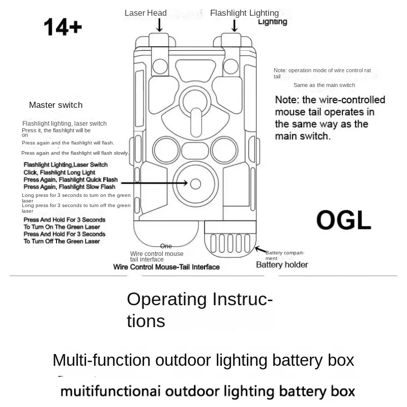 Multifunctional Tactical Battery Box Green Indicator Accessories Outdoor Flashlight Lighting