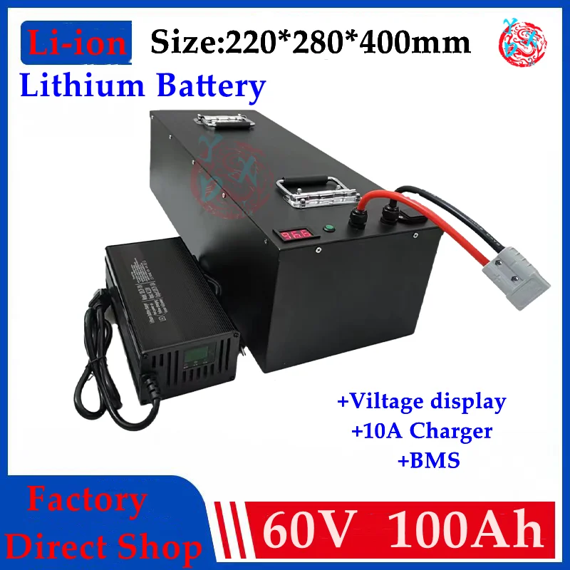 Metal case 60v 100Ah Lithium battery li-ion High power 5000w for RV boat motor solar wind energy UPS + 10A charger Not lead acid