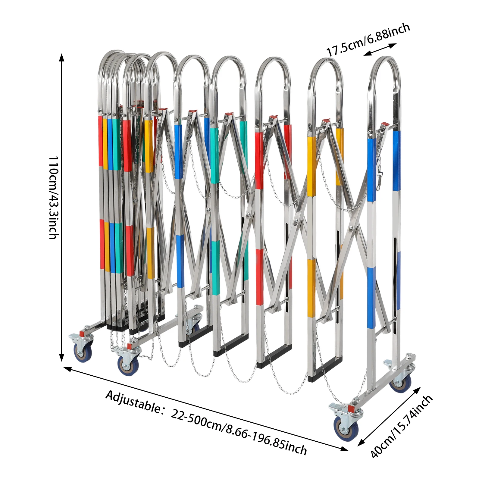حاجز أمان ملون قابل للتوسيع، حاجز أمان محمول مع عجلات لإنشاء حاجز أمان مؤقت حول الممرات