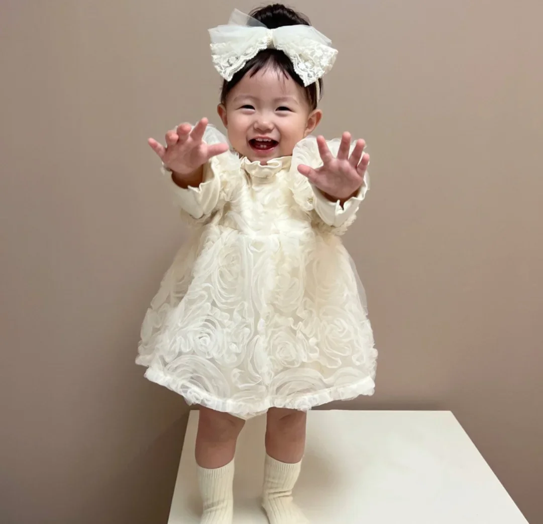 Baby Girl Dress Clothes Spring 2024 Newborn 1 Year Birthday Party Dresses Girl Flower Princess Long Sleeve Toddler Vestido