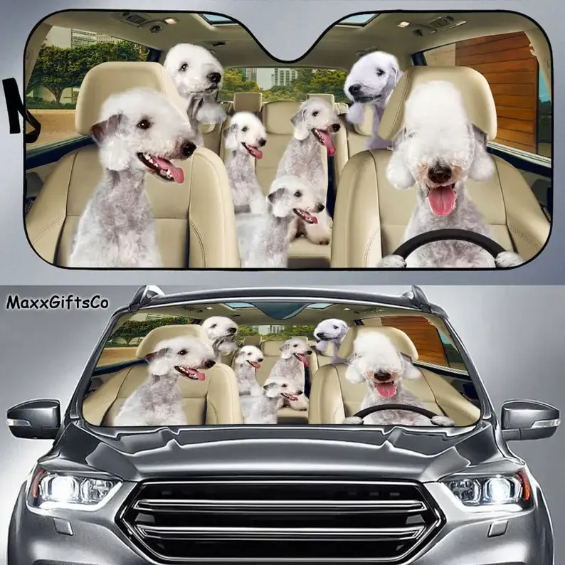 Bedlington Terrier Car Sun Shade, Dogs Windshield, Dogs Family Sunshade, Dogs Car Accessories, Car Decoration, Gift For Dad, Mom