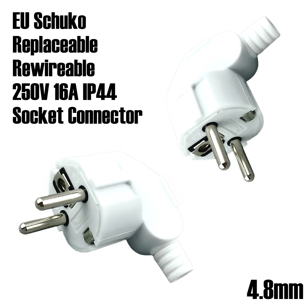 2PCS EU Schuko Male Plug Rewireable Connector 4.8mm IP44 250V 16A Power Socket Outlet Replacement For Extension Cable
