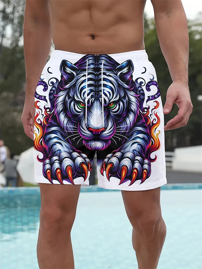 

Men Beach Short 2026 New Summer Fashion Quick Drying Sports Shorts Tiger Graphic 3D Printed Breathable Casual Swimming Trunks