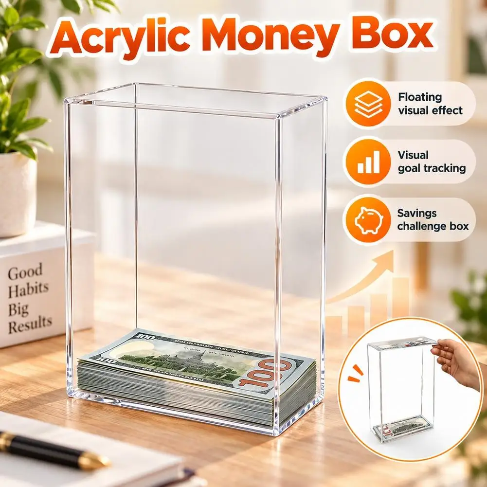 Floating Bill Savings Challenge BoxTransparent Acrylic Money Jar Acrylic Money Storage Box Large Capacity Visible Piggy Bank