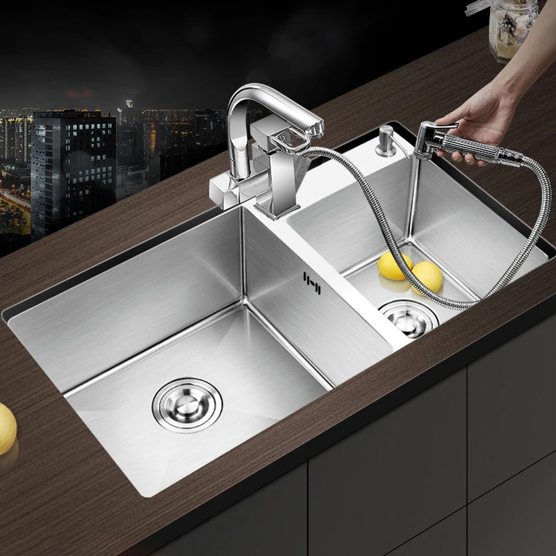 Fashion Stainless Steel Rectangular Kitchen Sink Home Improvement Brushed Double Bowls Kitchen Fixture
