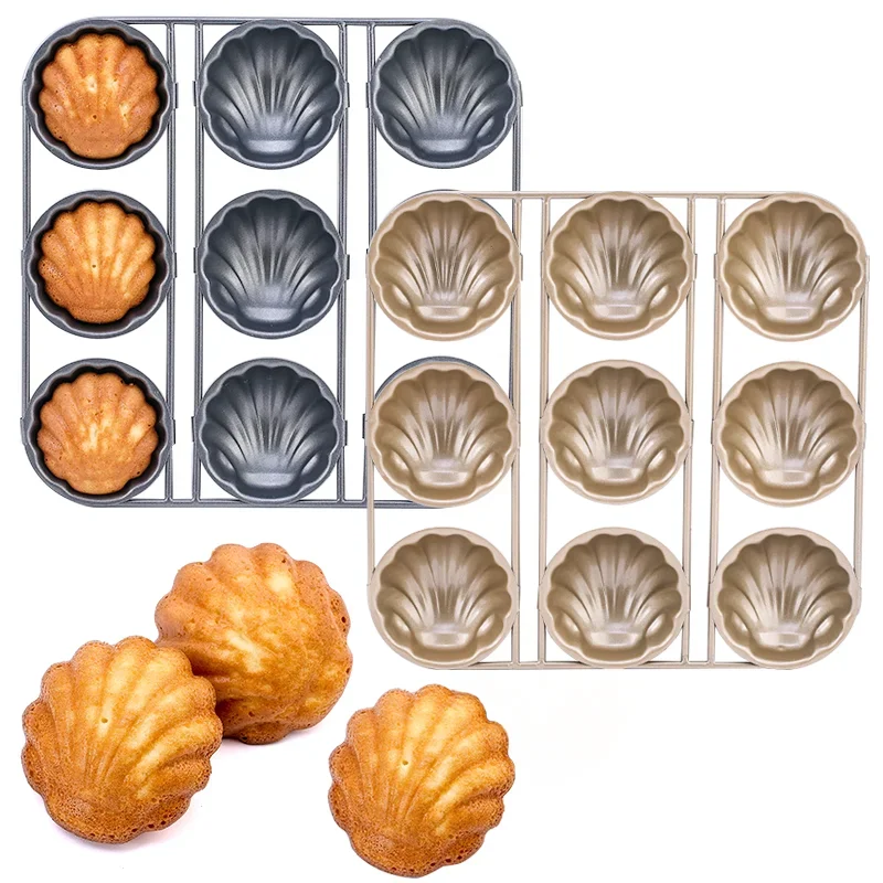 9 Grids Carbon Steel Golden Shell Scallop Mold DIY Cookies Cake Mold Madeleine Pan Baking Tray Bakeware for Kitchen Pastry Tools