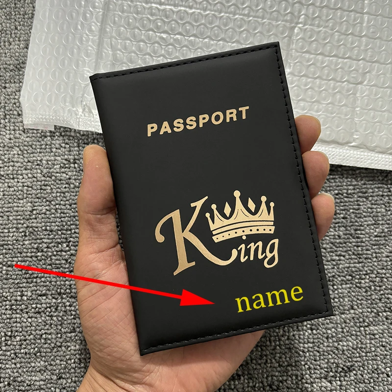 King and Queen Personalised Passport Cover with Gold Color Name for Couple Customizable Personalized Passport Book Holder