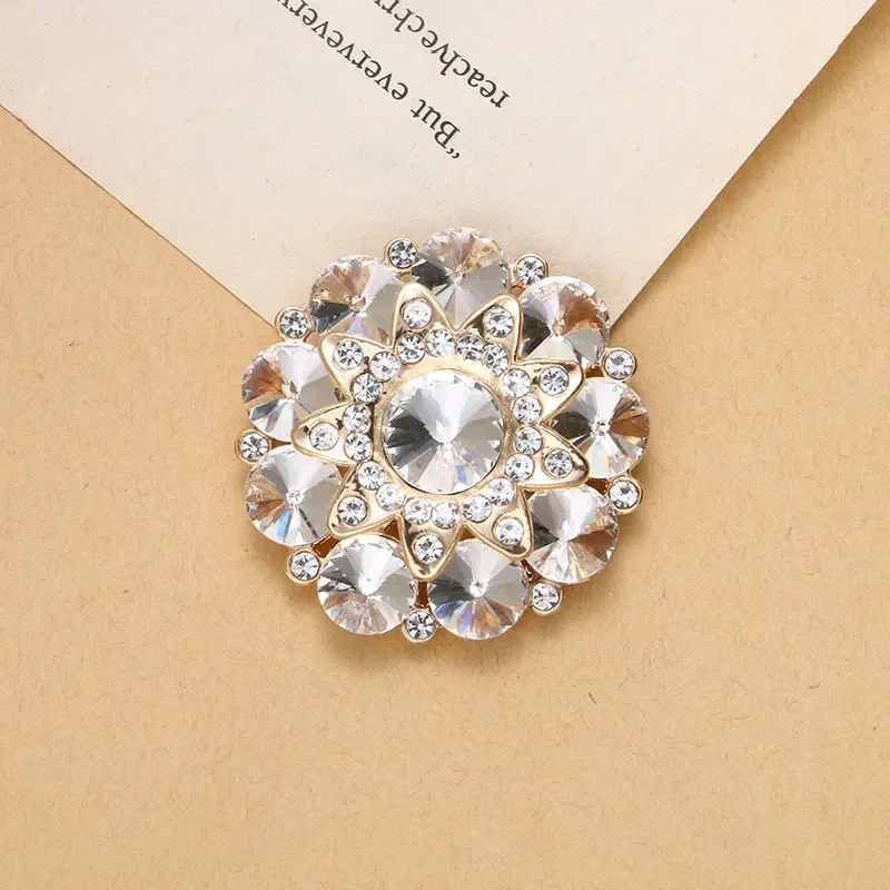 1pcs Round Metal Rhinestone Buttons Shank Invitation Ribbon Wedding Decorative DIY For Sewing Fur Coat