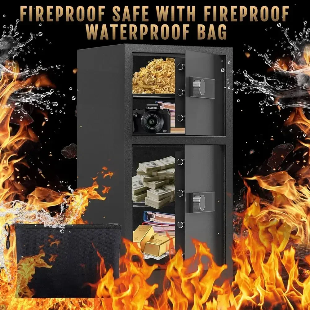 Extra Large Home Safe with Fireproof and Waterproof Bag, Heavy Duty Double Door Security Safe Box with Removable Shelves, Digita