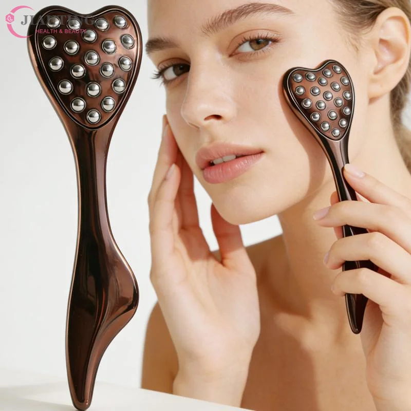 Rouleau facial en forme de cœur et outil Gua Sha, 20 perles, pour femmes, masseur facial pour réduire les gonflements, resserrer la peau, outil de beauté et de spa, 1 pièce