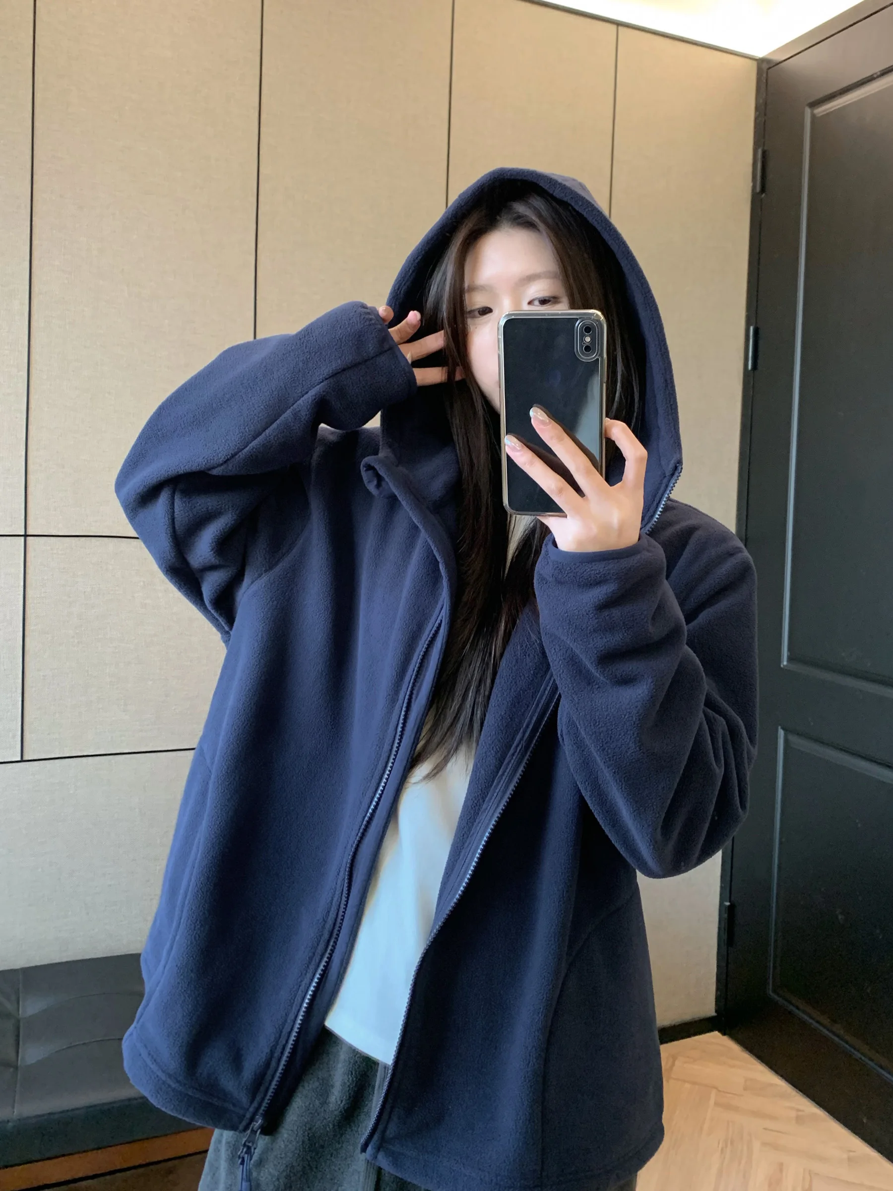 

HVIVI Lazy Sle Fce Hooded Jaet Women's Thiened Warm Autumn Winter Outerwear Casual Loose Fit Polyester Fiber Coat