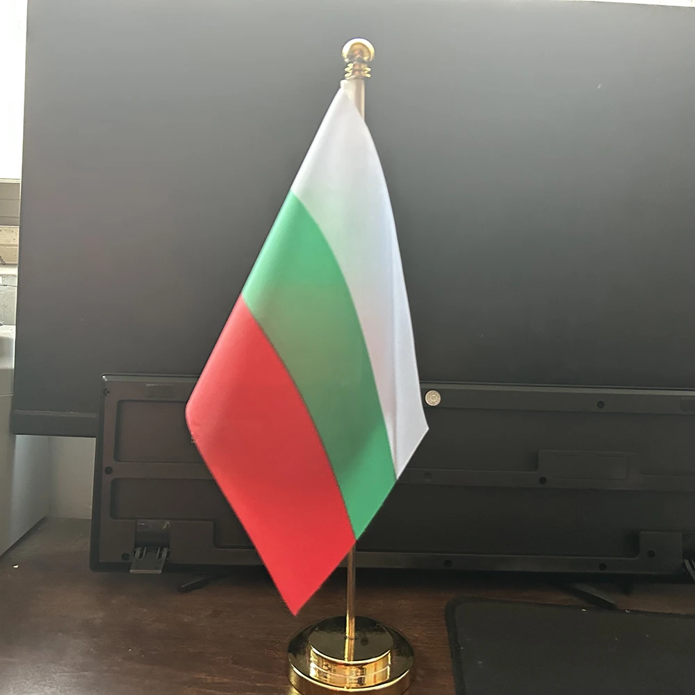 Office Desk Flag Of Bulgaria flag 14x21cm polyester Bulgaria National Flag Country Banner Desk Ornaments Flags