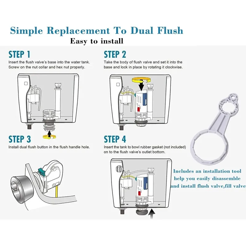 2 Inch Bathroom Flushing Valve 38mm Dual Press Drain Valve, Tank Universal Accessories for TWO-piece Toilets Flush Toilet Valves