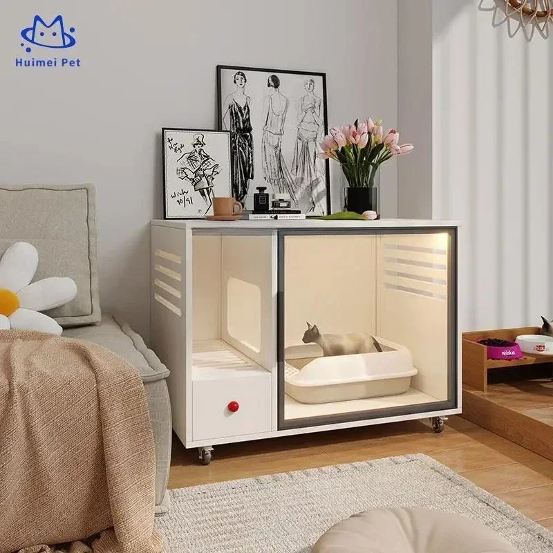Pet furniture full intelligent fresh air light with 3c tempered glass door cat litter box cat litter cabinet customization