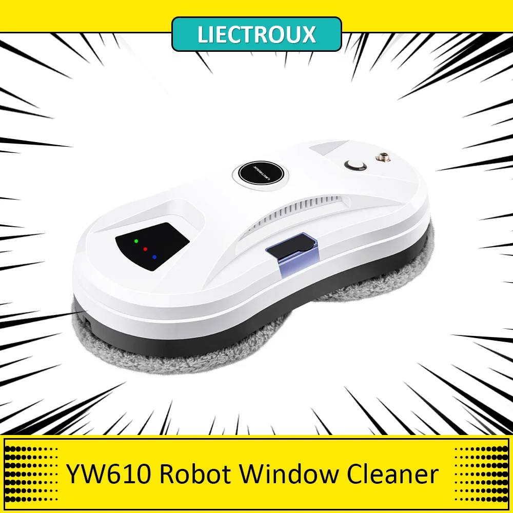 LIECTROUX YW610 Robot Window Cleaner, 2800Pa Suction, 90W ,500mAh, Single Water Spray, 30ml Water Tank, Border Detection