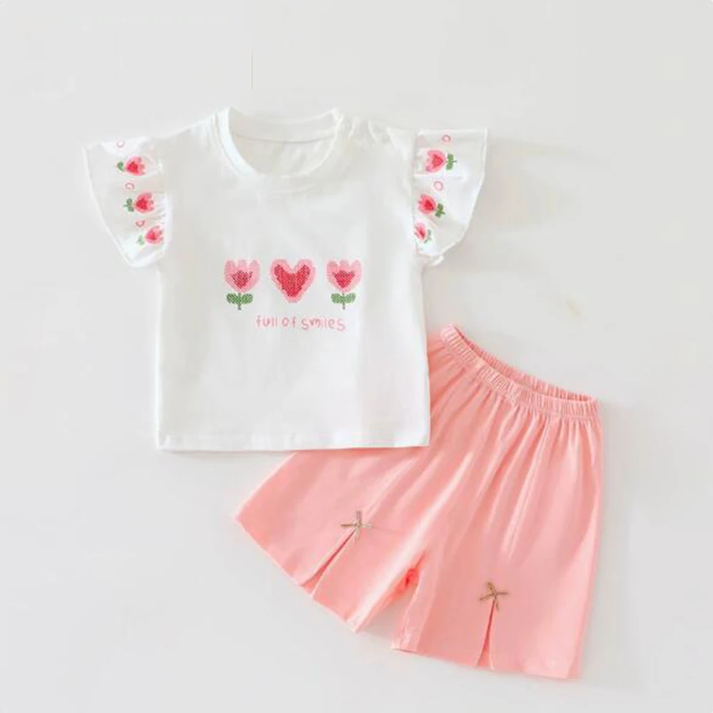Baby Girl Clothes Set Cotton Summer Short Sleeve T-shirt + Shorts Two Pieces Infant Boutqiue Clothing Little Kids Outfits
