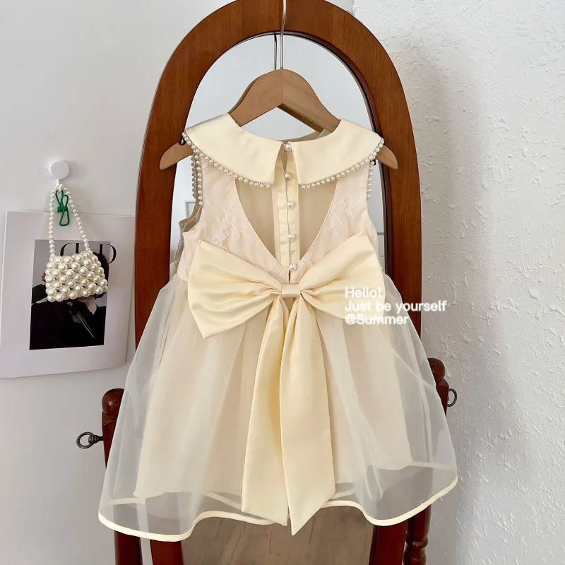 Vestido de renda princesa para bebê menina, arco vintage infantil, festa de aniversário, concurso de casamento, roupa de bebê, 2 a 7 anos