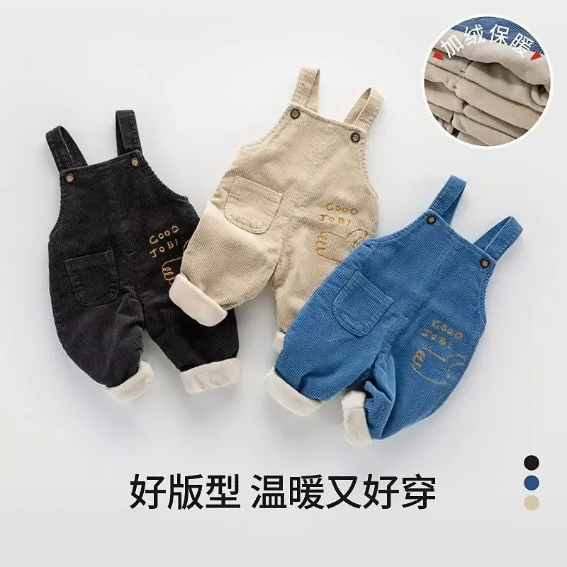 Autumn Winter Boy Clothes Girls Cute Sleeveless Corduroy Overalls Warm Fleece Cotton Button Romper Kids Casual Strap Bodysuit