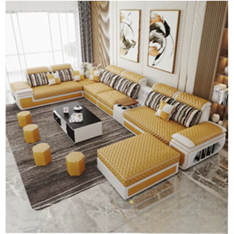 

For Modern Corner Sofa Living Room U Shaped Leather Fabric Sofas Luxury European Upholstery Sofa Fabrics Furniture
