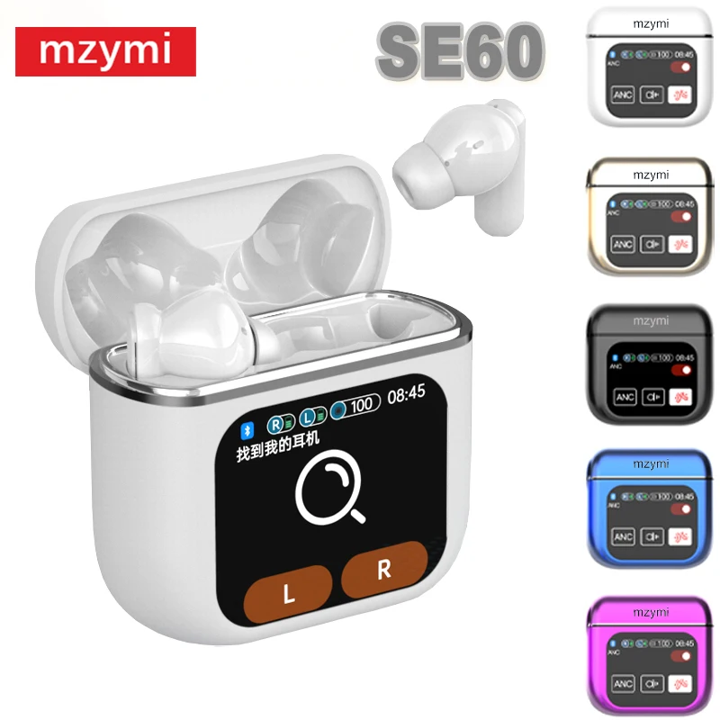 

mzymi 1.9inch Full In Touch Screen Wireless Earphone SE60 ANC+ENC Bluetooth5.4 Headset Active Noise Cancelling In Ear For XIAOMI