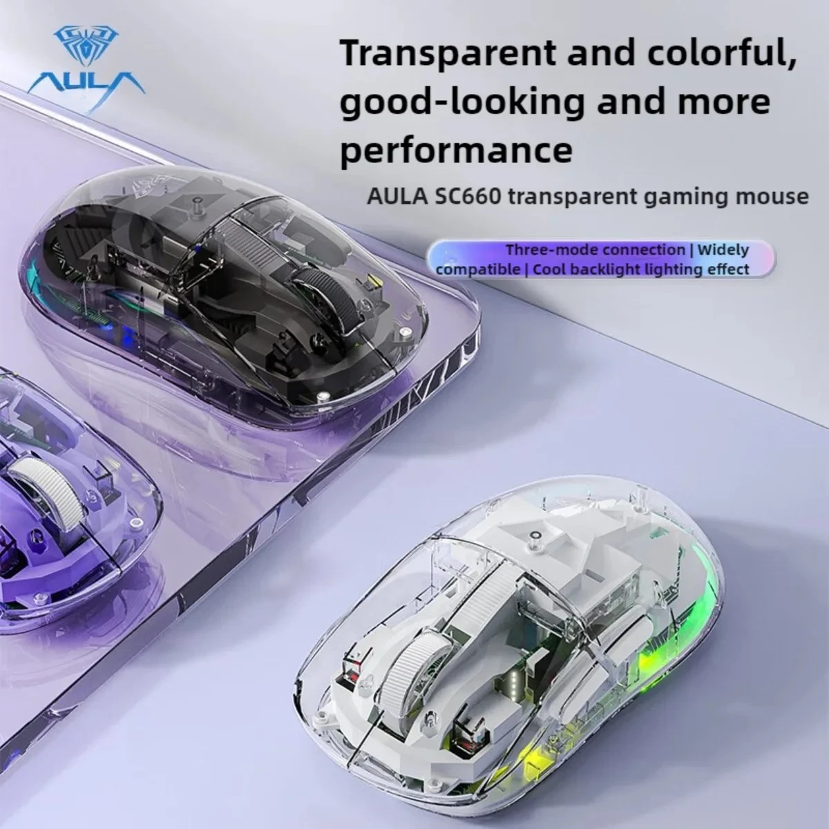 

AULA SC660 Gaming Mouse Tri-mode Transparent Wireless Bluetooth Mouse Programmable Low Delay for Laptop PC Gaming Accessories