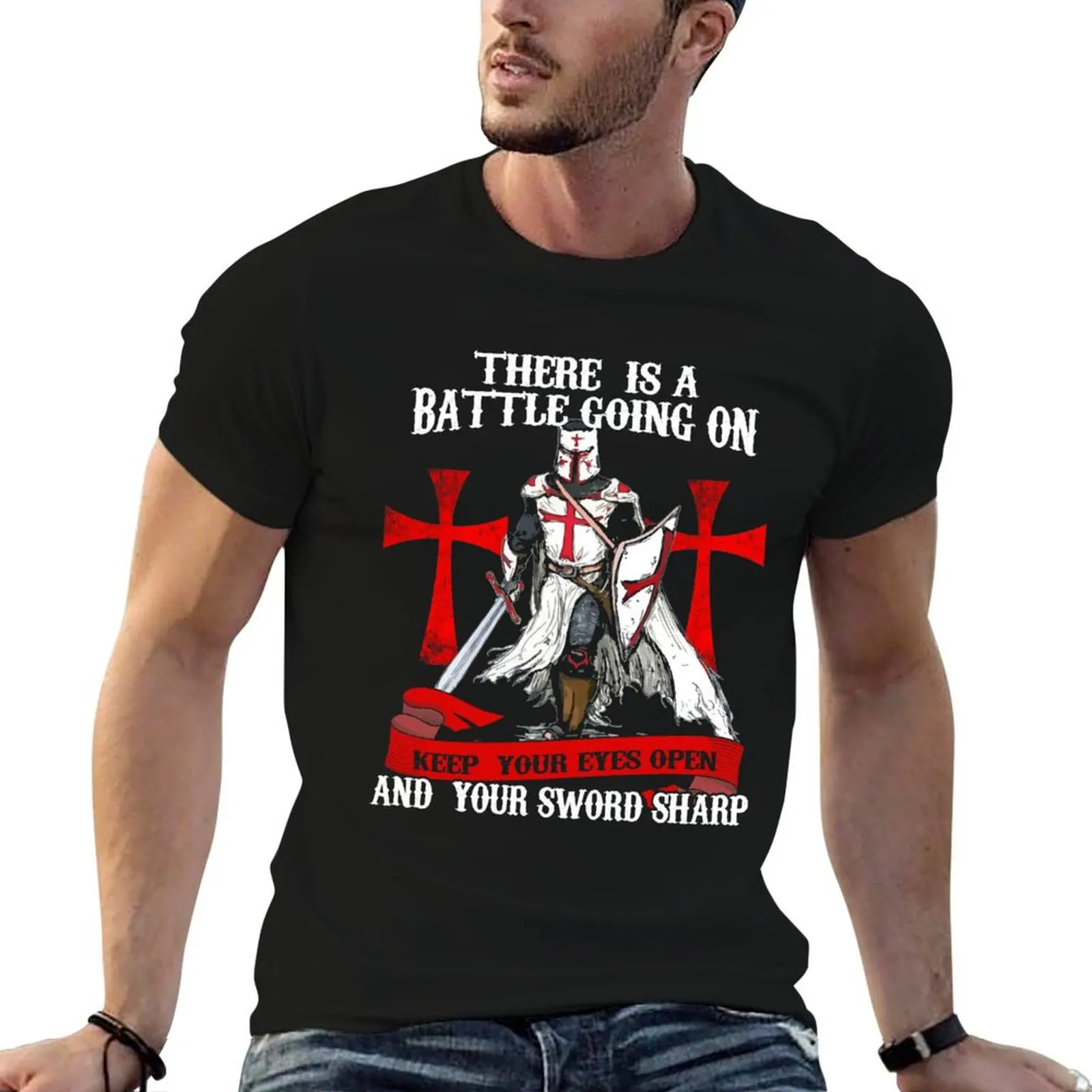 Templar Shield Cross Medieval Warrior Sword Knights Templar Armor Helmet Emblem T-Shirt Anti-Pilling Casual T-Shirt