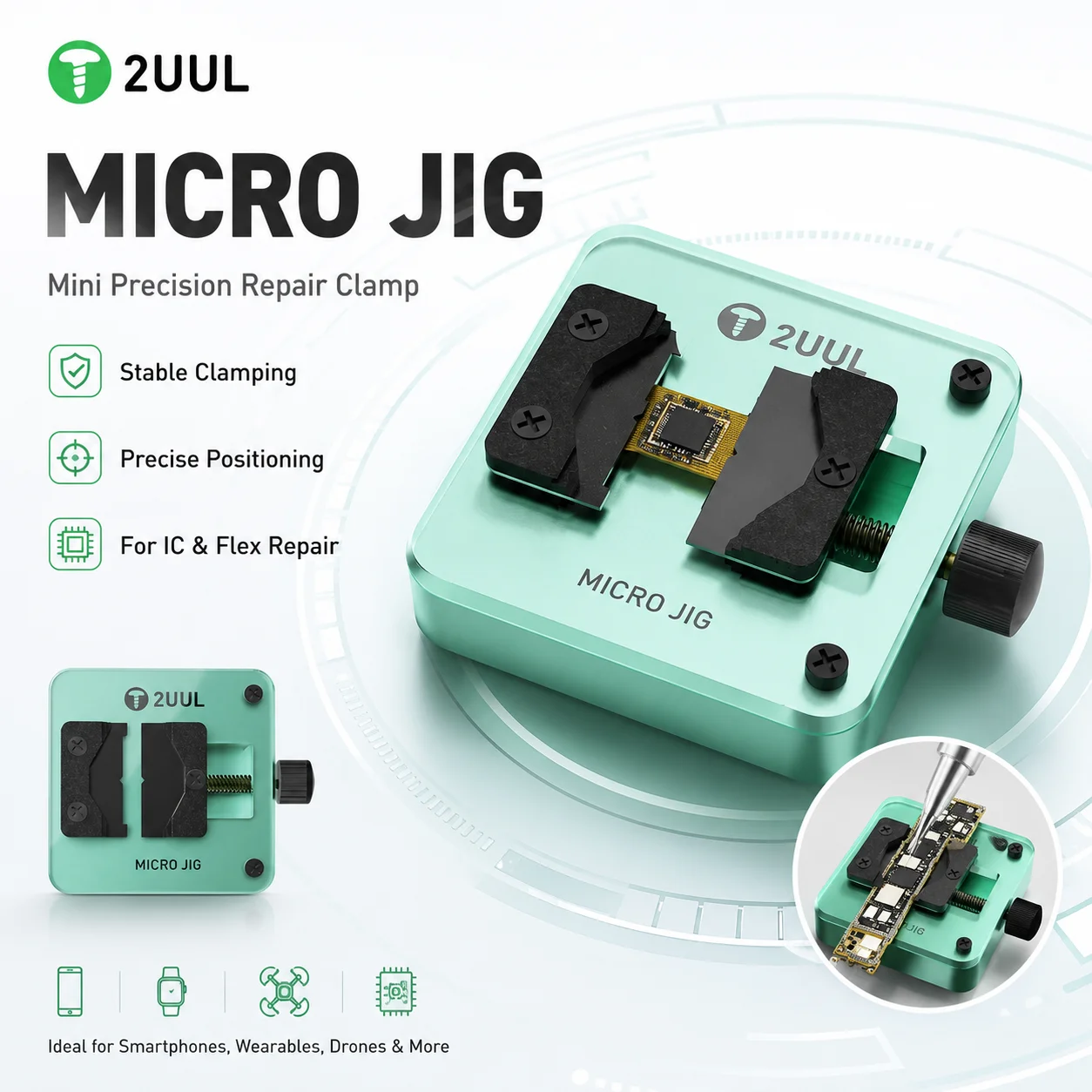 2UUL BH03 BH04 The One Jig Motherboard CPU IC Chip Reballing Holder Heat Insulation Glass Clamp for Mobile Phone Repair Tool Kit