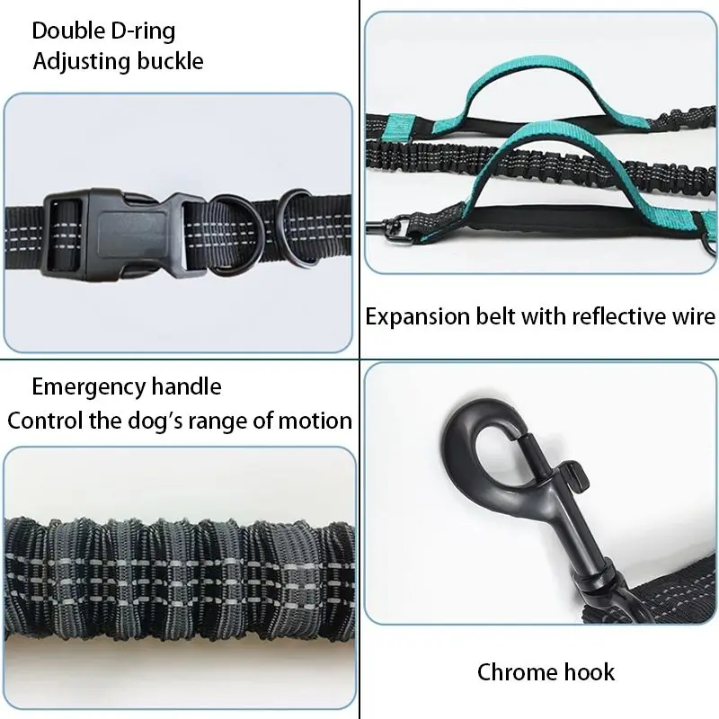 Dual Telescopic Dog Leash with Waistband Pet Accessories Night Walking Reflective Durable