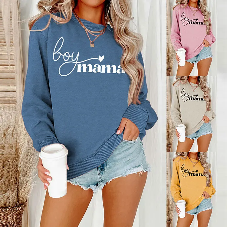 

Autumn loose round-necked long-sleeved sweater Boy Mama lettering printed casual sports cover cotton fashion sweater