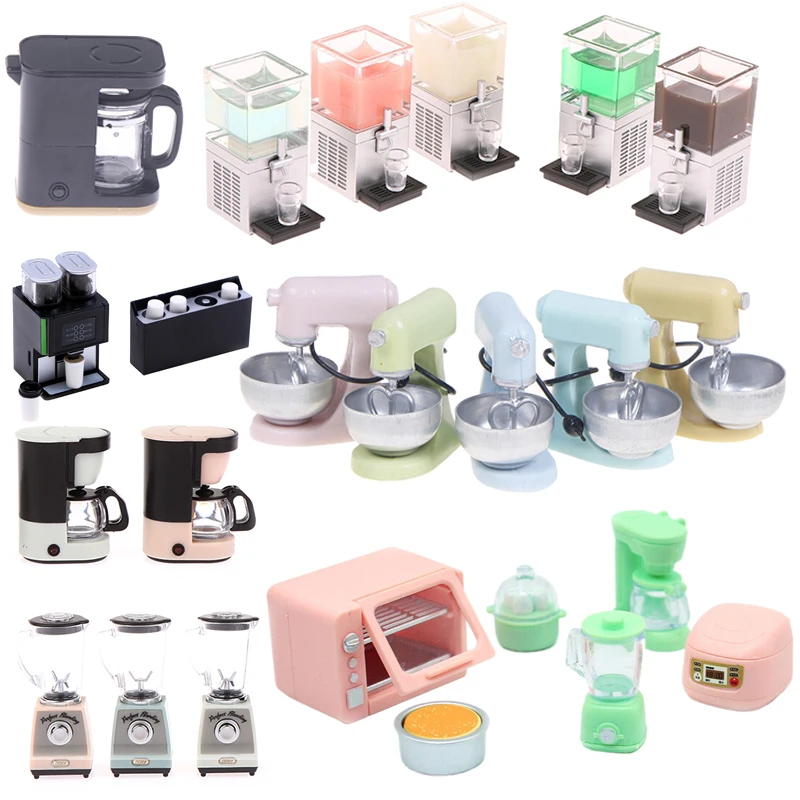 1:12 Dollhouse Miniature Juice Machine Cup Set Coffee Machine Mixer Machine Model Kitchen Doll Electrical Appliance Model Toys