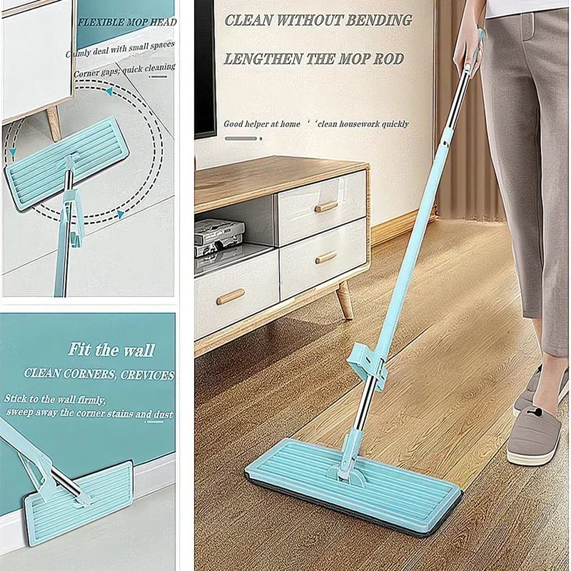 Newest Microfiber Flat Mop Hand Free Squeeze Cleaning Floor Mop with Washable Mop Pads Lazy Mop Household Cleaner Tools 2023