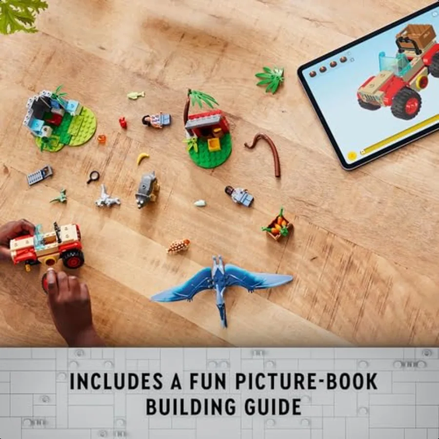 مجموعة بناء مركز إنقاذ الديناصورات للأطفال من Jurassic World مع سيارة لعبة و5 شخصيات ديناصور بما في ذلك ترايسيراتوبس وV #3