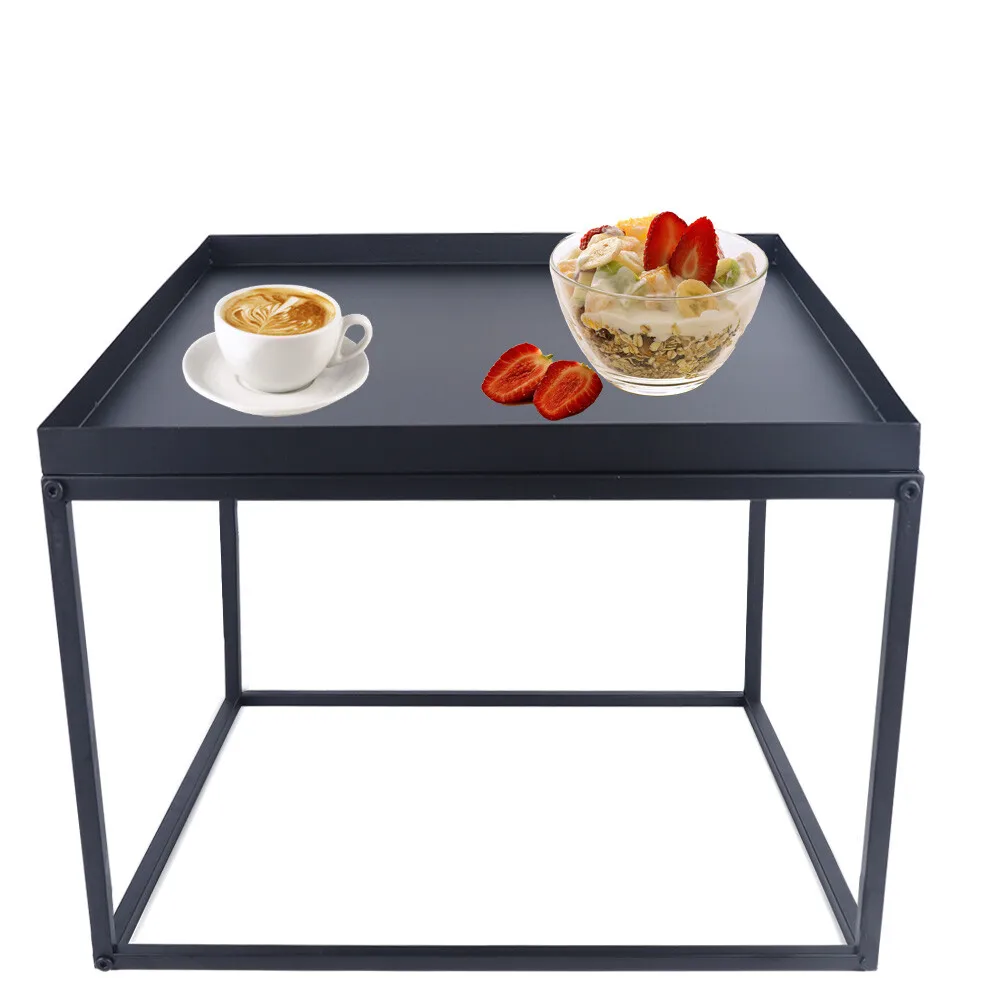 طاولات المقهى مقاس 24 بوصة، طاولة معدنية مربعة حديثة باللون الأسود غير اللامع لغرفة المعيشة وغرفة النوم والمكتب وديكور المنزل