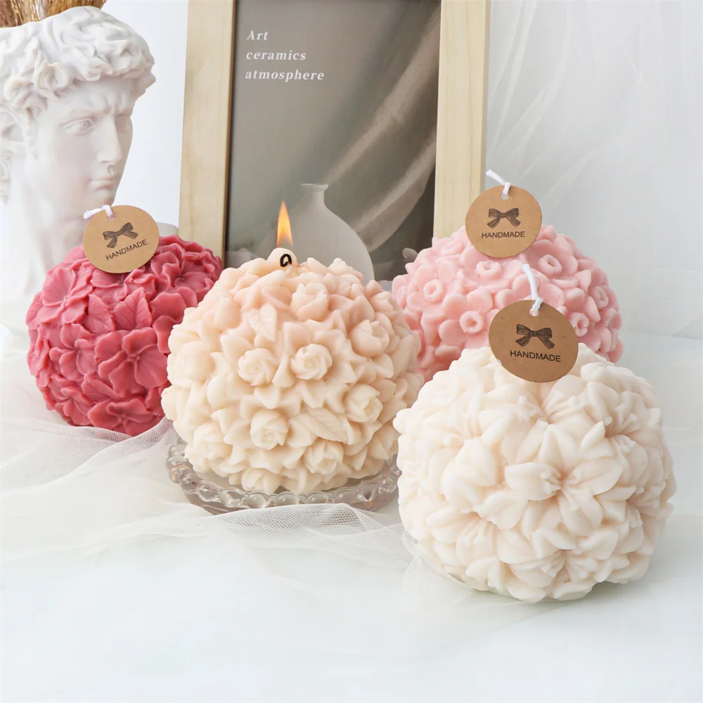 3D Hydrangea Flower Ball Series Silicone Candle Mold Ochid Clover Lily Shape Handmade Gypsum Aromatherapy Candles Making Mould