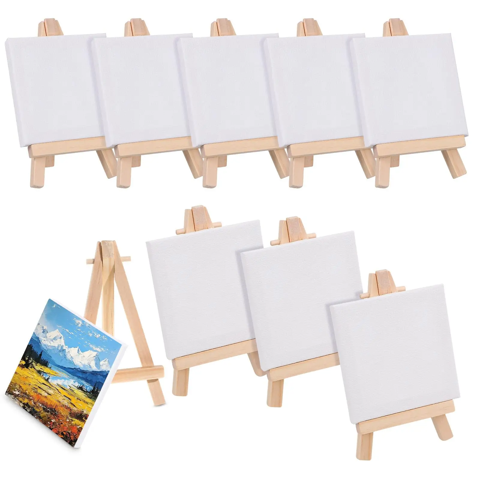 

Children's Oil Easel 12 Sets Mini Canvas Painting Kits Kids White Panels Travel Craft Gift Wooden Easel Set