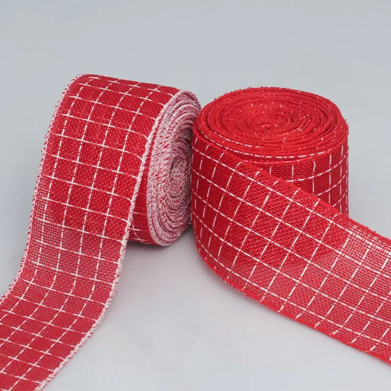 

5 Yard Red White Imitation Hemp Christmas Gift Box Ribbon Decorative Christmas Tree Top Bows, DIY Craft for Holiday Decorations