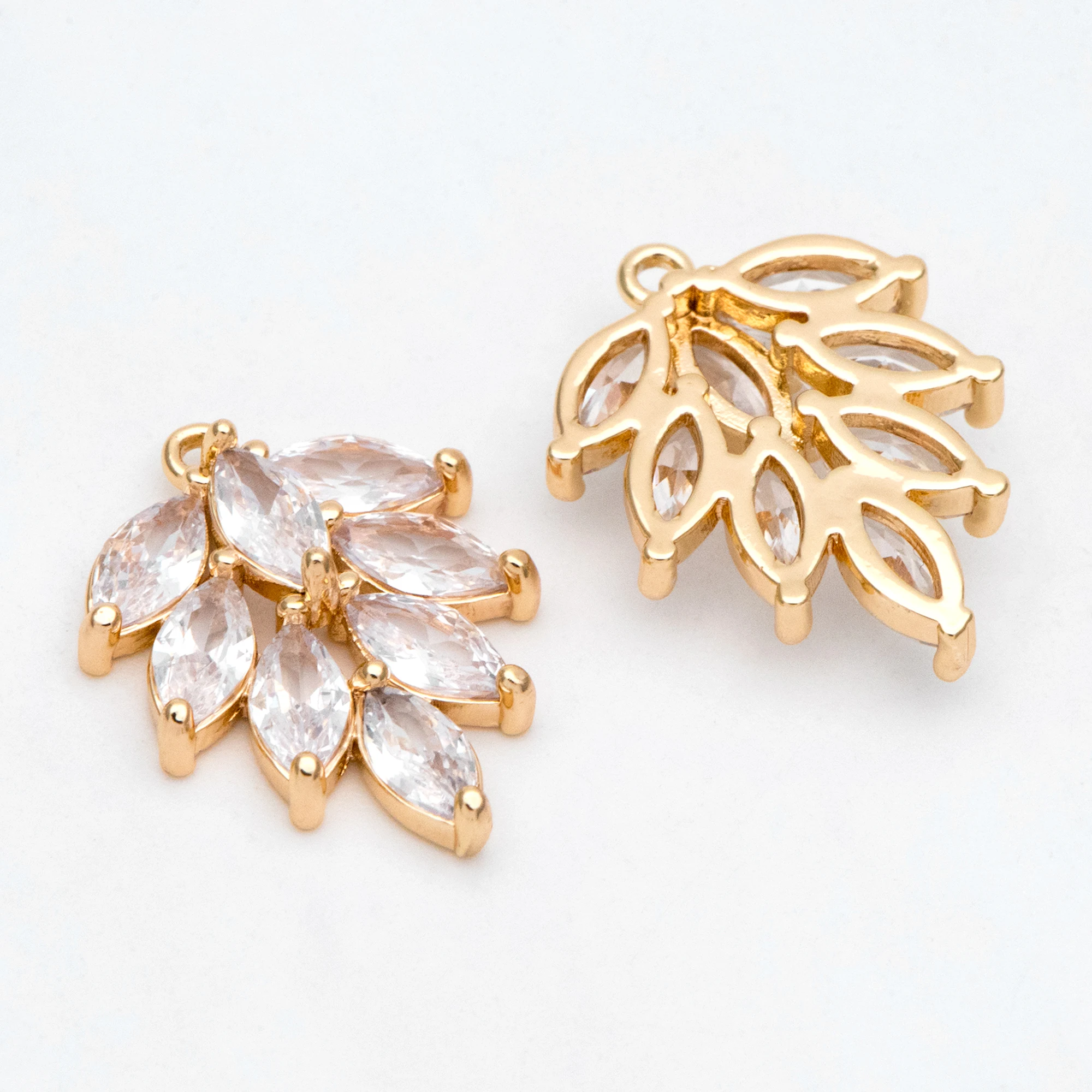 

4pcs Gold Plated Brass CZ Paved Leaf Charms, 21/ 25mm, Pendants For Earring Jewelry Making DIY Supplies Findings (GB-3034)