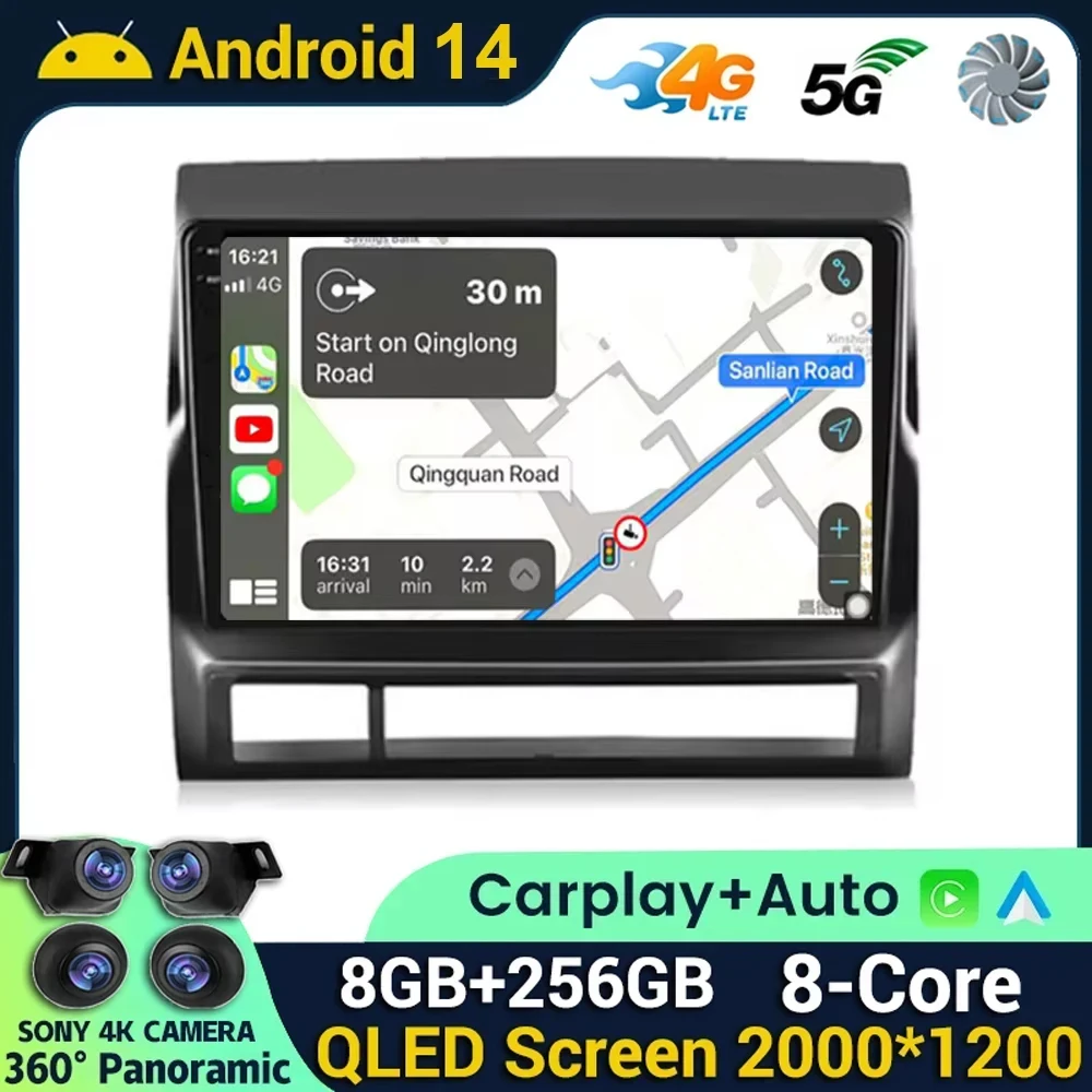 9 "Android 14 autoradio per Toyota Tacoma 2 Hilux 2005-2013 lettore multimediale Wireless Carplay Android Auto Stereo GPS DSP WIFI