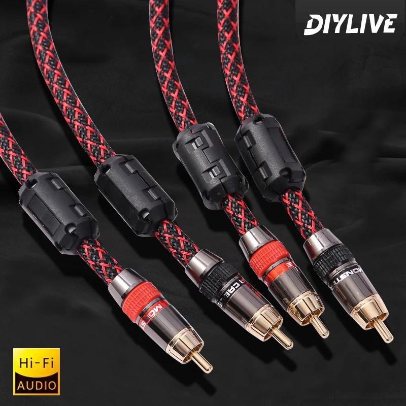 كابل صوت HIFI ستيريو RCA 6N OFC ذكر إلى ذكر 2RCA إلى 2RCA كابل صوت مع قابس موصل مطلي بالذهب لمضخم الصوت CD #6