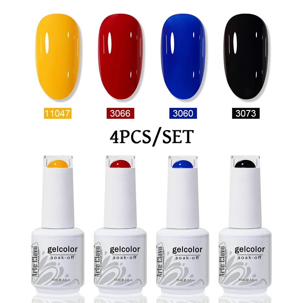 Arte Clavo Gel Nagellak Set 4 STKS 15 ml Semi Permanente Glitter Base Top Coat UV LED Nail Art Design vernis Nagelbenodigdheden Kits