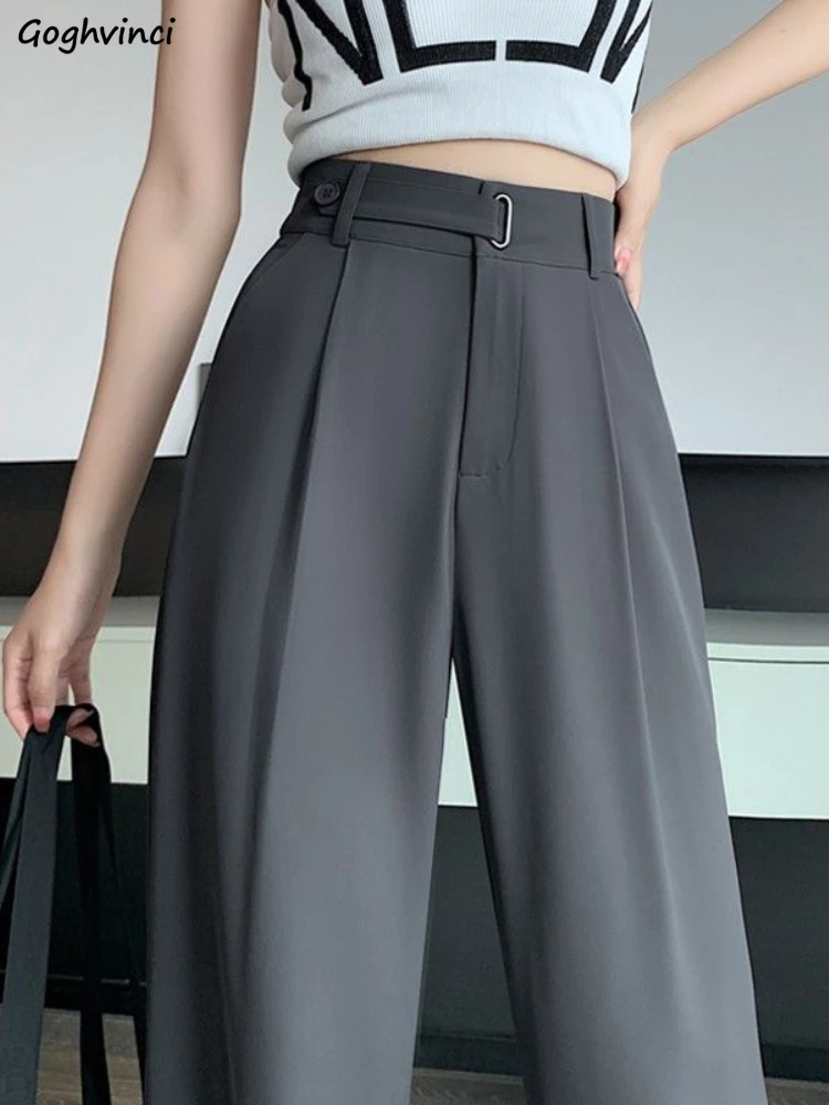 Pants Women Office Casual Elegant Empire Loose Minimalist Pure Fashion Korean Style Trousers Ladies Summer Design Cozy Basic New