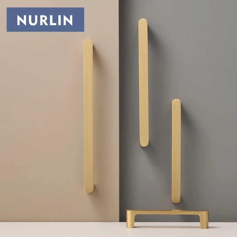 Nurlin Solid Brass Simple Style Handle  Cabinet Drawer Wardrobe Door Gold Pull Feel Comfortable 96/128/160/192 Hole Spacing
