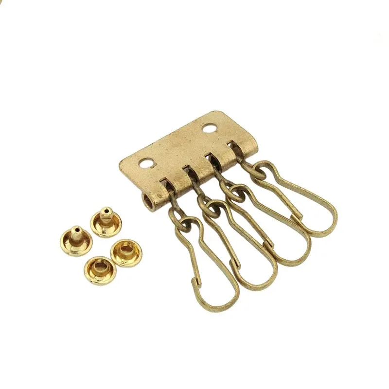 1pcs Solid Brass Key Row With 4 Swivel Snap Hook Leather Craft Wallet Key Case Holder Inner Fitting Plate Hardware 1 1/4